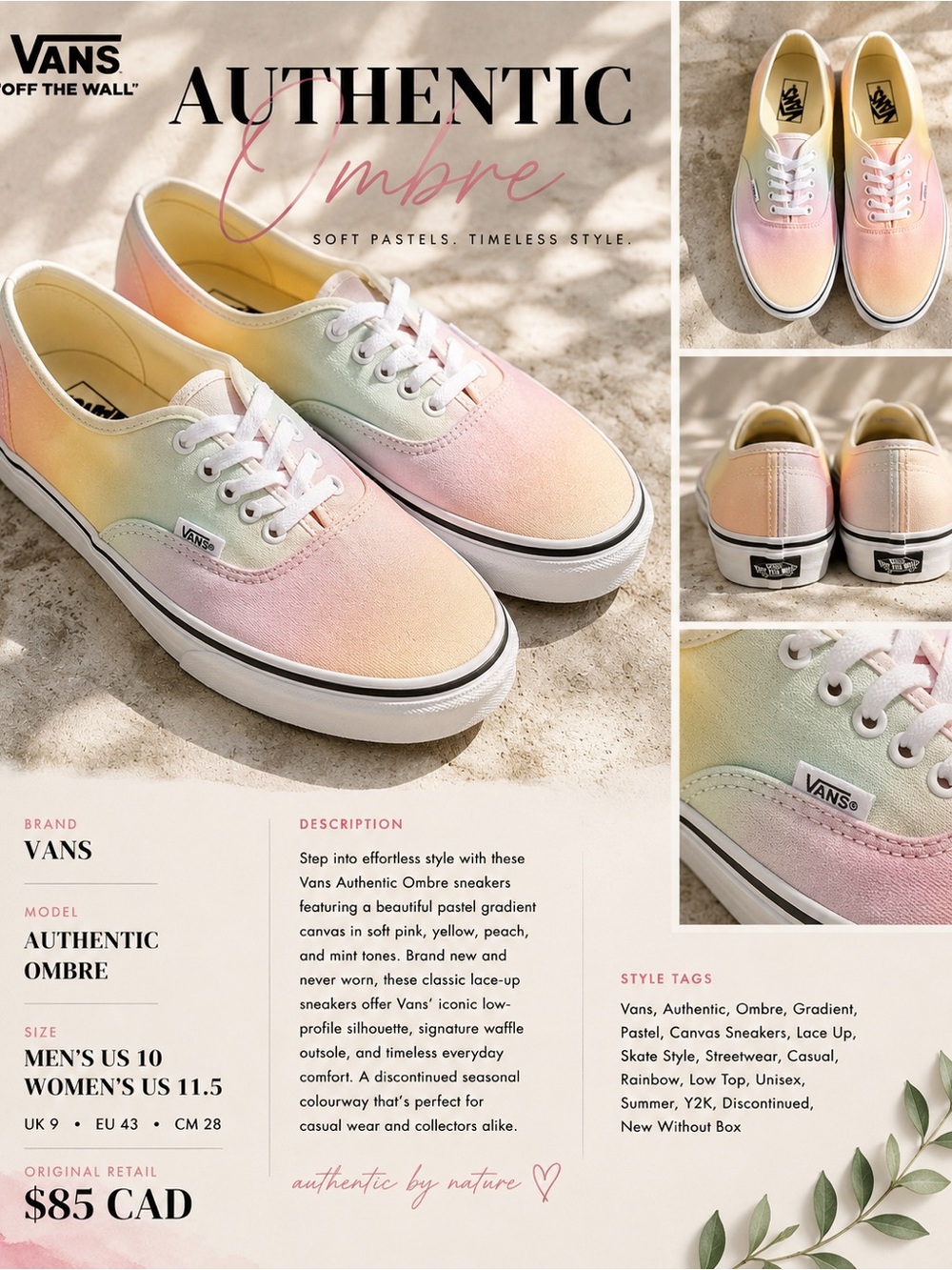 Vans Authentic Ombre Canvas Sneakers - Pink, Yellow, Green